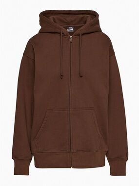 NWOT Aritzia TNA Extra Fleece Heavy Boyfriend Brown Zip-Up Oversized Sweater